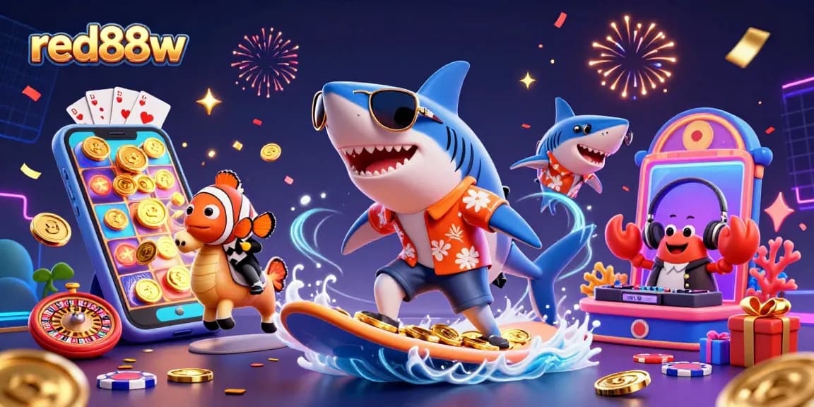 Experience thrilling gameplay with red88w's exciting casino features featuring a charming shark and friends.
