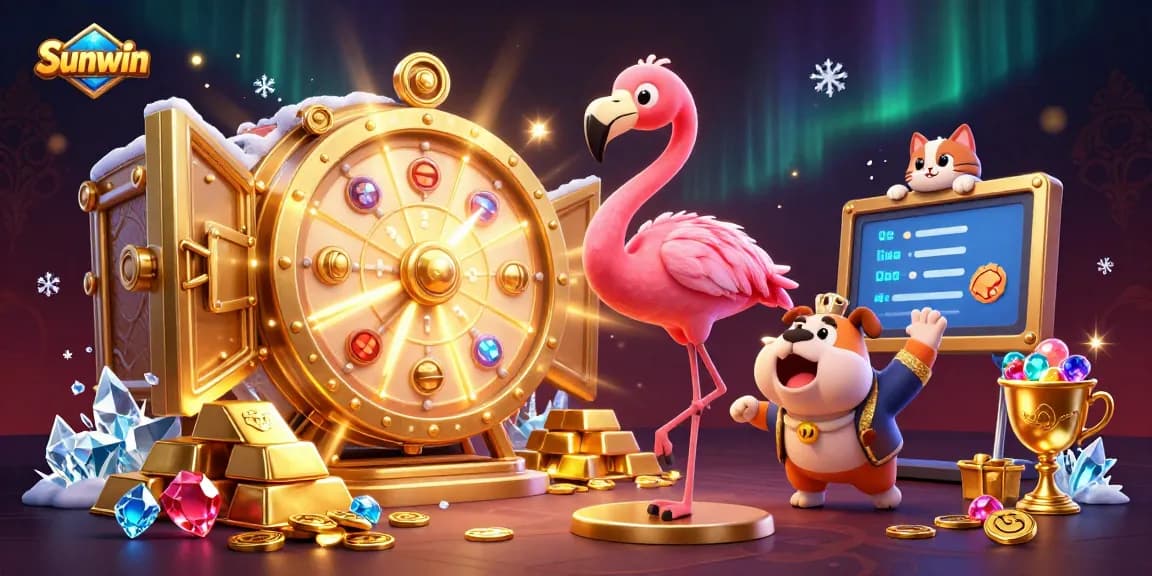 Spin to win with Sunwin at the exciting casino prize wheel hosted by a flamboyant flamingo.