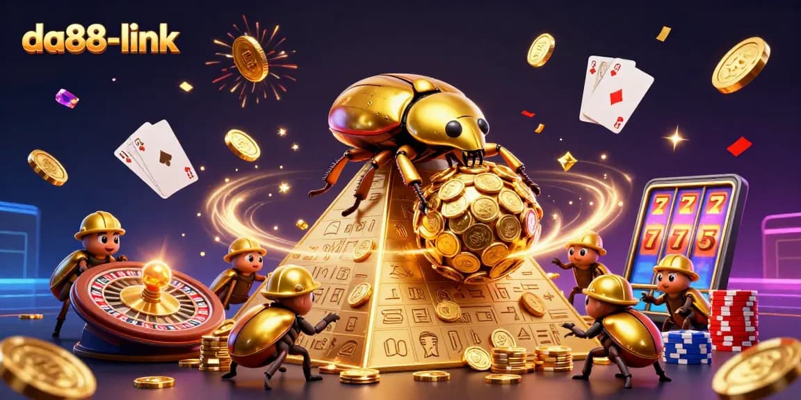 Engage with da88-link's dynamic casino world of fun, featuring beetles and coins.