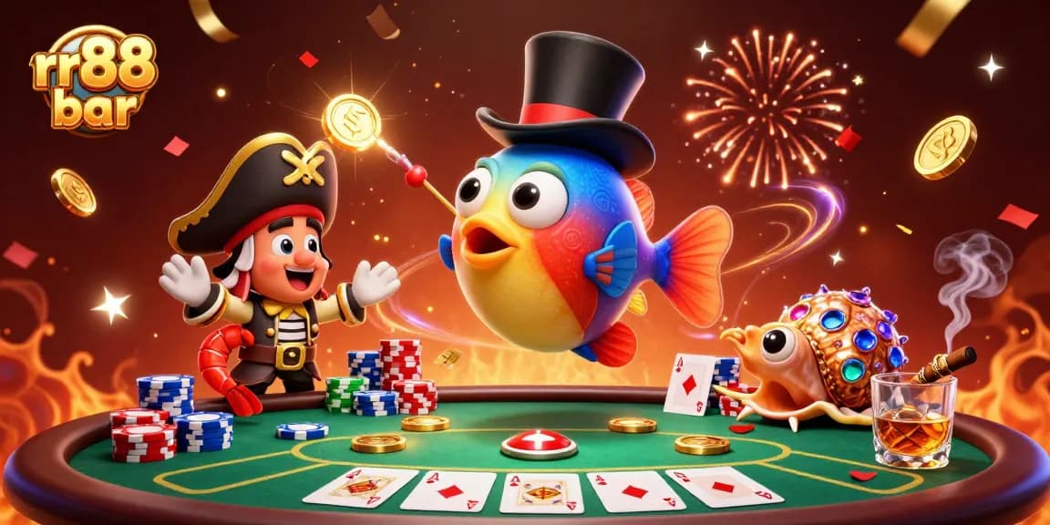Engage with thrilling gaming at rr88 bar featuring an animated anglerfish attracting coins.