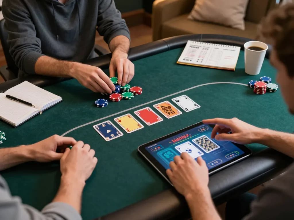 Engaging in Đăng ký Vin88 with an online poker game on a modern tablet, showcasing strategic play.