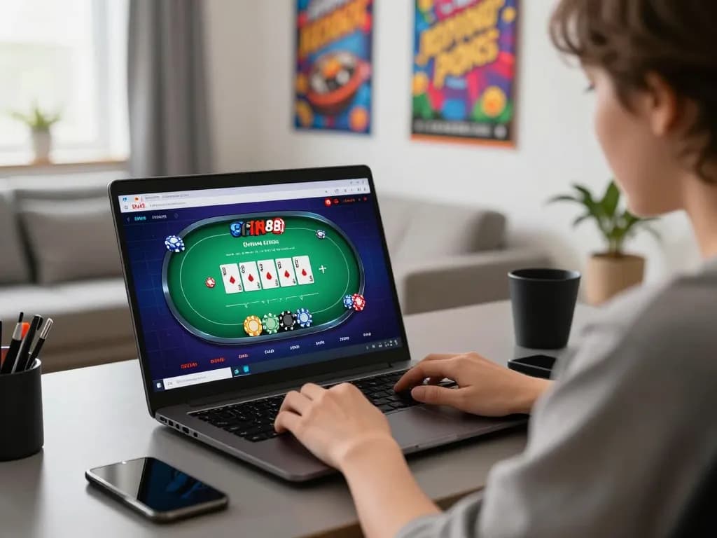 Engage in online poker at fun88, showcasing an immersive gaming experience with vibrant casino visuals.
