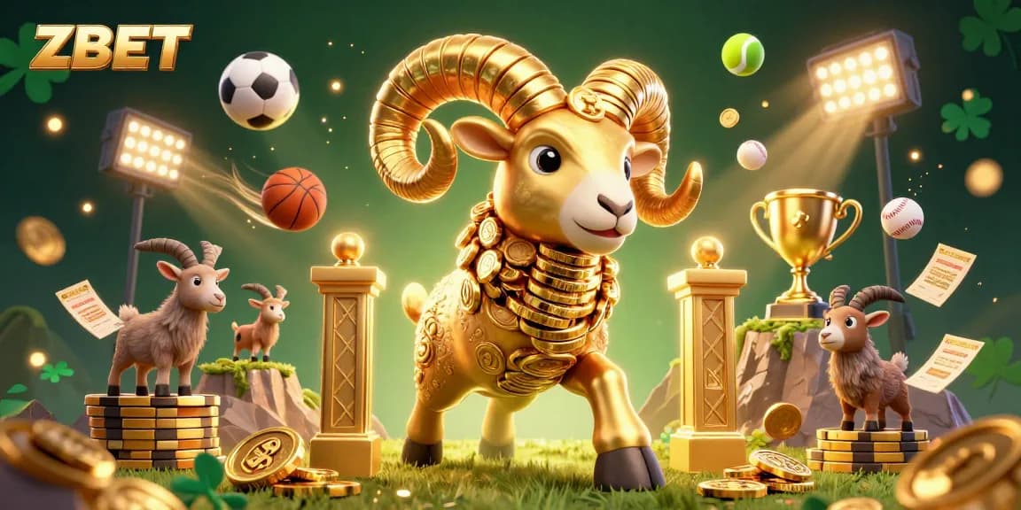 ZBET offers dynamic sports betting excitement with a golden ram charging at a vibrant casino backdrop.