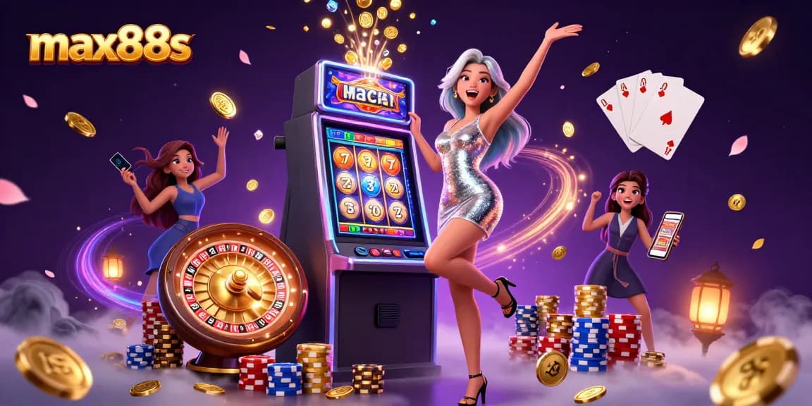 Win big at max88s with a joyful player experiencing jackpot thrill from slots.