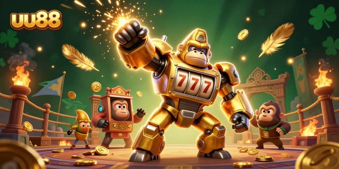 Experience thrilling wins at uu88 with an epic golden gorilla mech and casino elements!