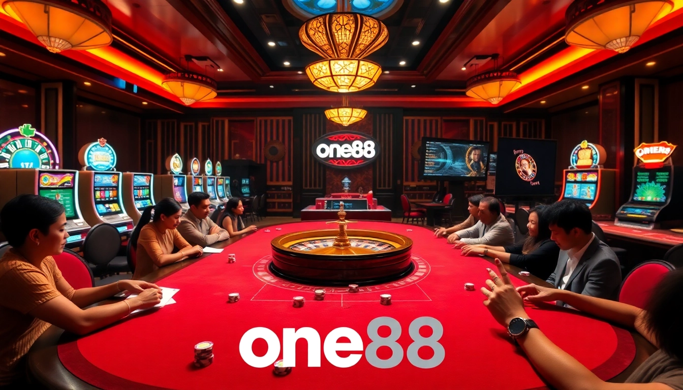 Engage in a thrilling game at one88 casino with vibrant tables and exciting atmosphere.