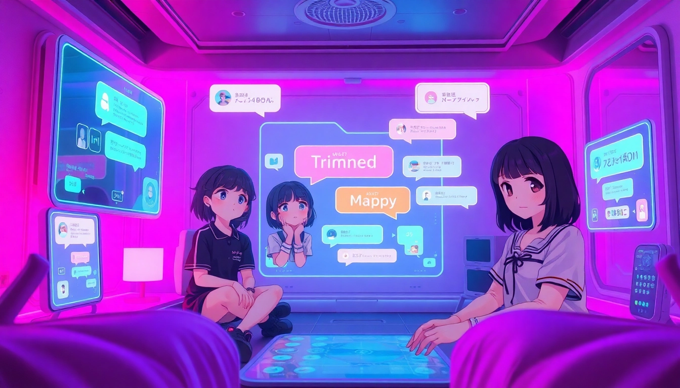 Engaging scene of hentai AI chat featuring vibrant characters and holographic dialogue