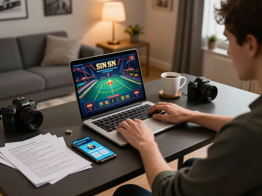 Engaging in strategic gameplay on sin88 online casino from a modern home office setting.