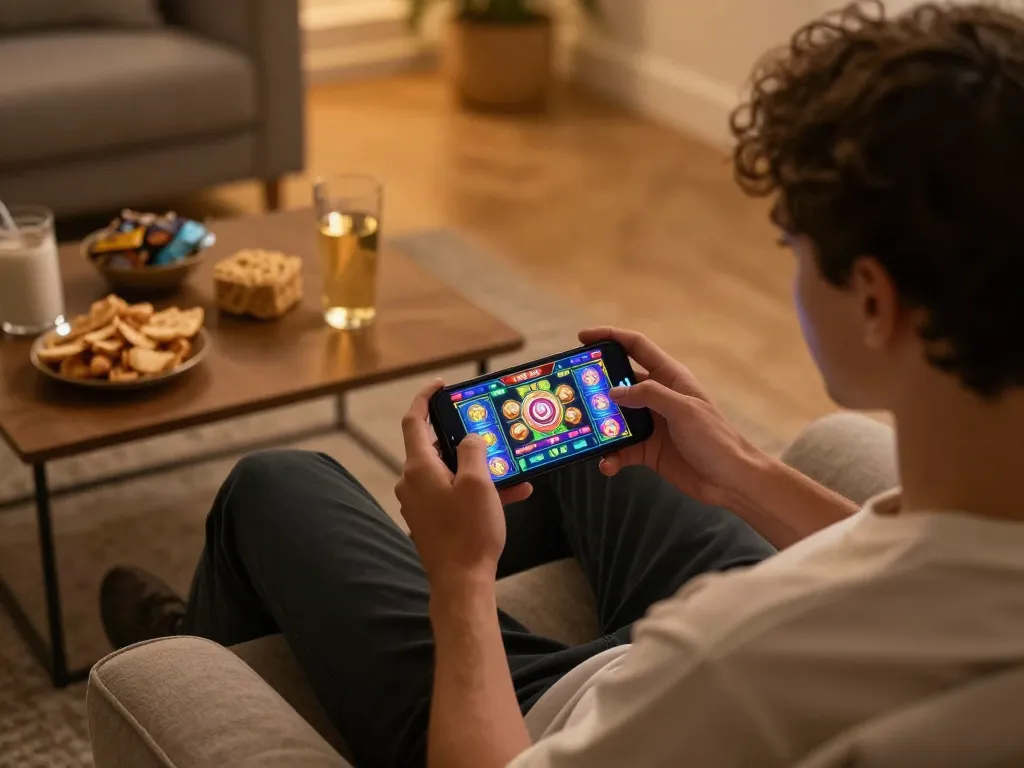 Players enjoying a gaming session on U888vip0 slot app in a cozy setting with vibrant visuals.
