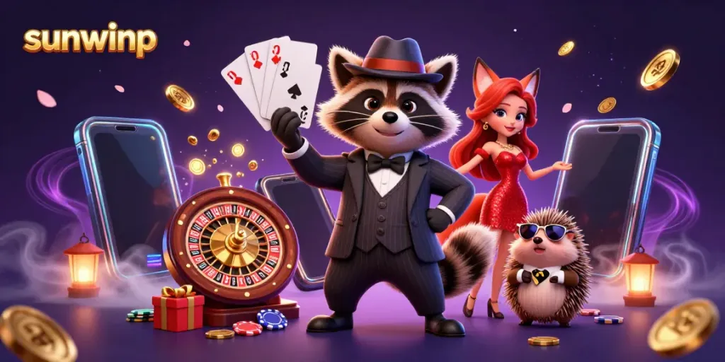 Experience premium gaming excitement at sunwinp, with charming characters and vibrant casino elements in action.