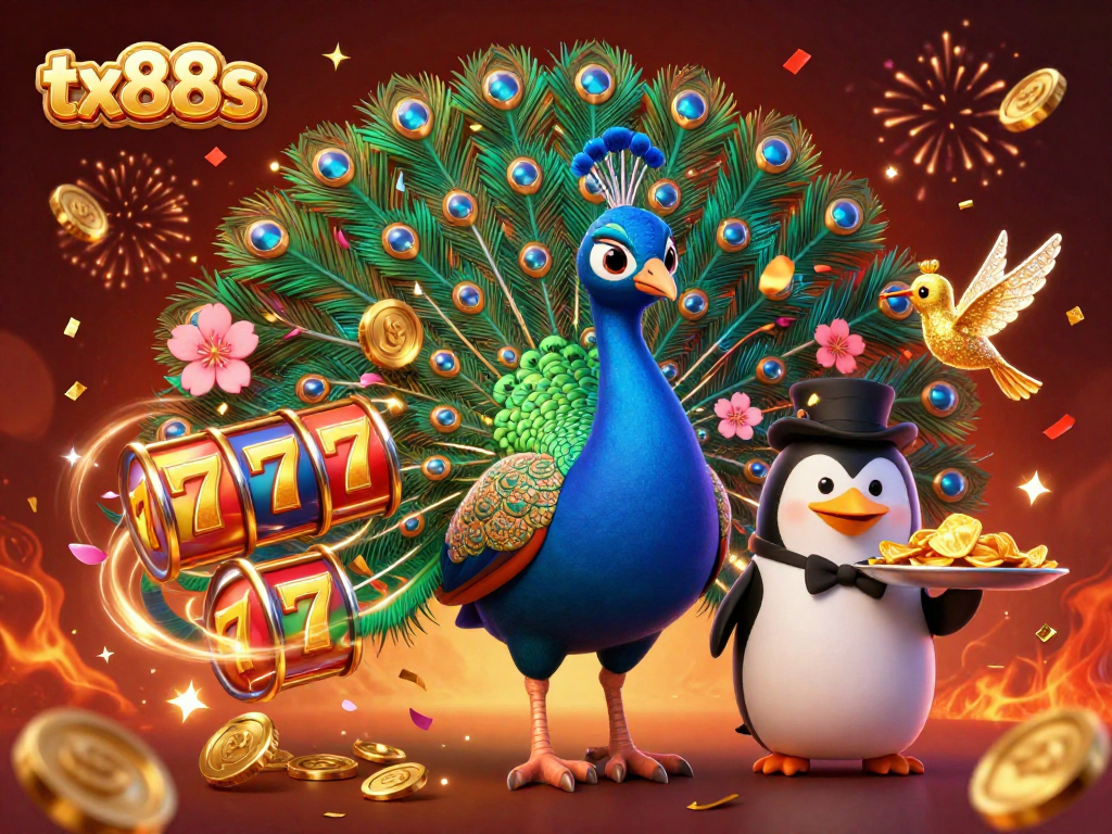 Experience the excitement of tx88s with vibrant characters and dynamic casino elements in a 3D illustration.