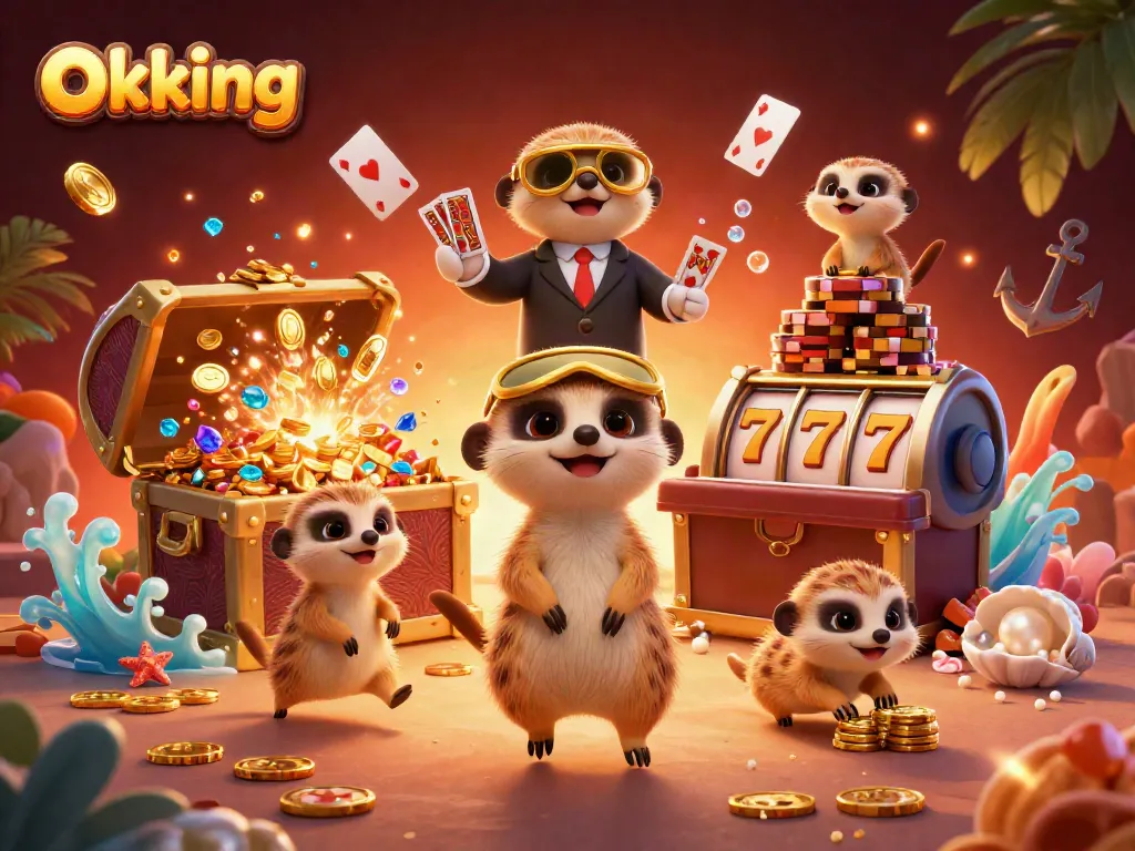 Experience the thrill of Okking's casino with lively meerkats crafting a dynamic gaming atmosphere.