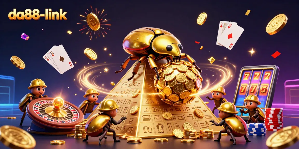 Engage with da88-link's dynamic casino world of fun, featuring beetles and coins.