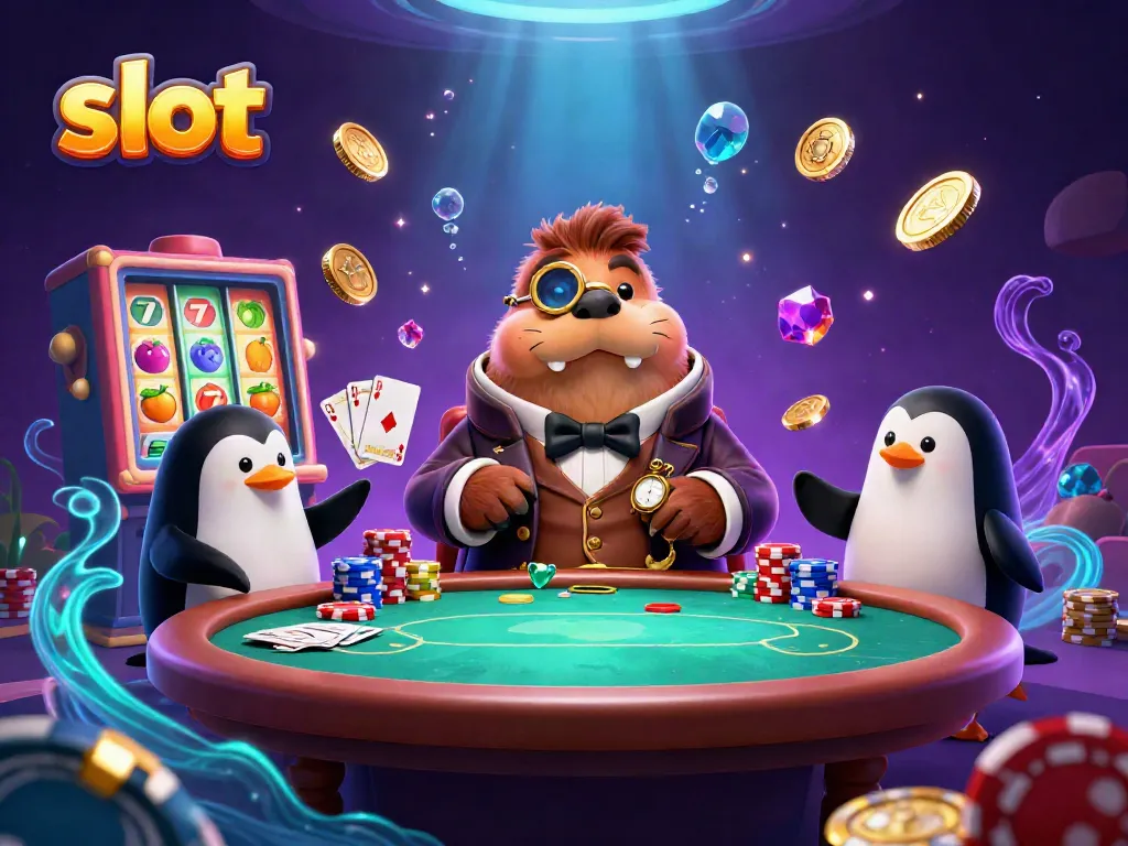 Experience exciting slot gameplay with the jolly walrus and friends in this vibrant underwater casino scene.