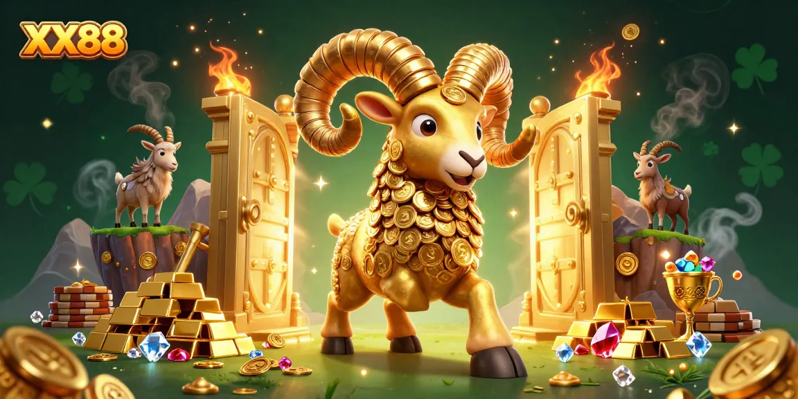 Engage with the vibrant XX88 casino experience featuring a golden ram charging through riches.
