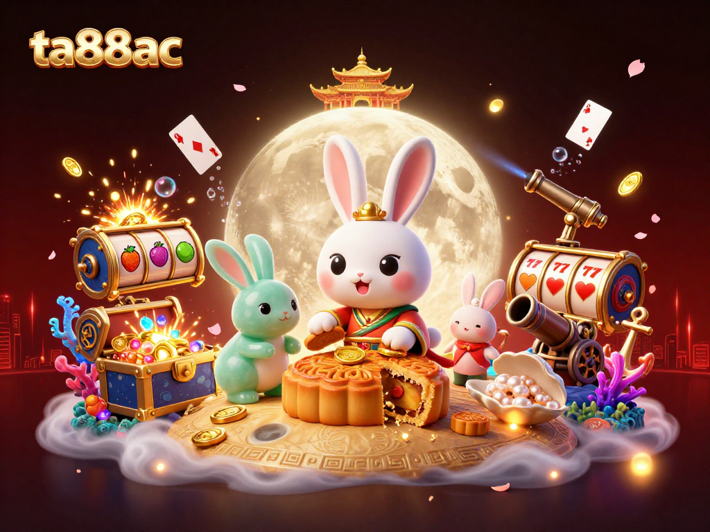 Engage with ta88ac's vibrant gaming world showcasing a whimsical moon rabbit and exciting slot elements.