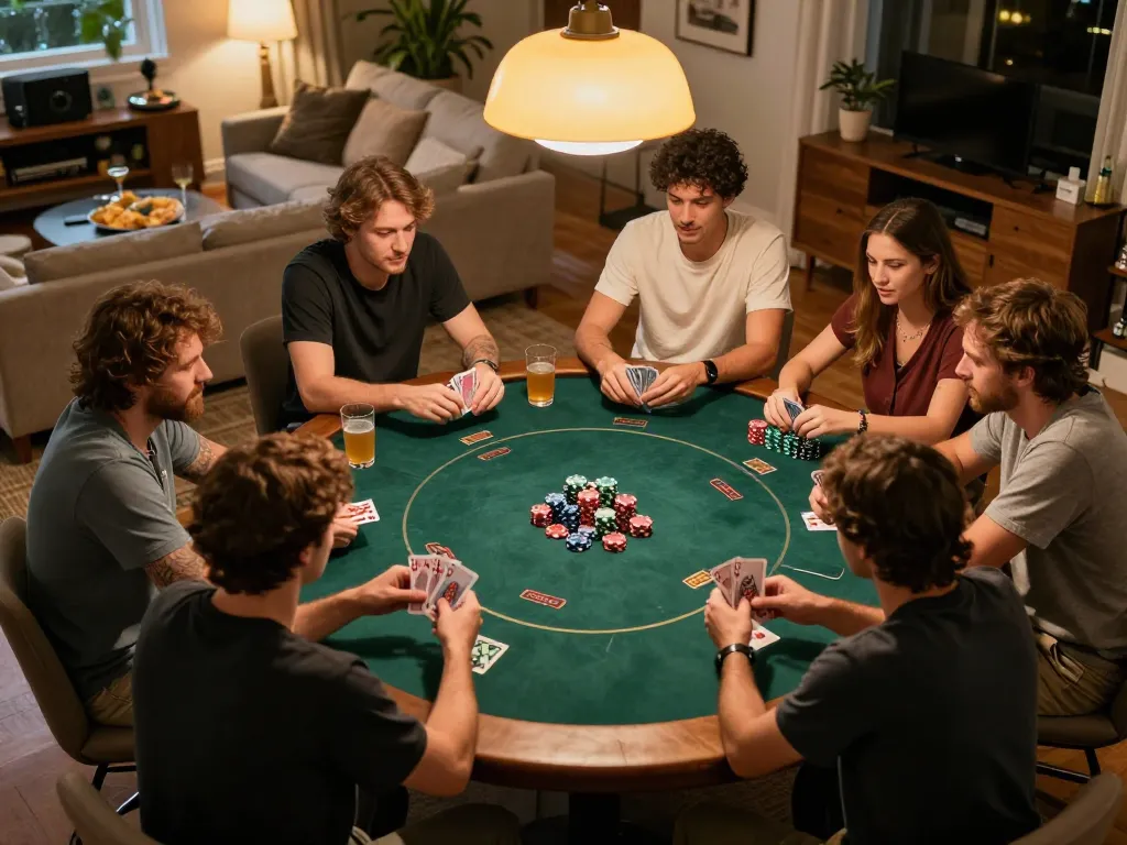 Players enjoying a friendly game night at home with Uk 88 poker strategies in play