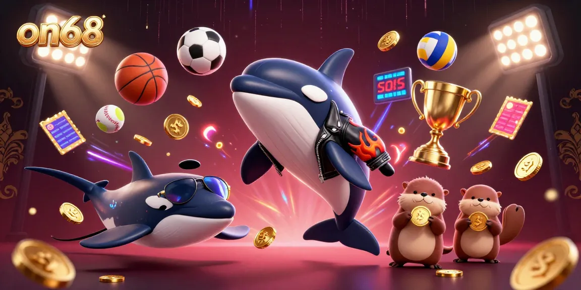 Experience thrilling betting with on68, featuring dynamic sea creatures amidst casino elements.