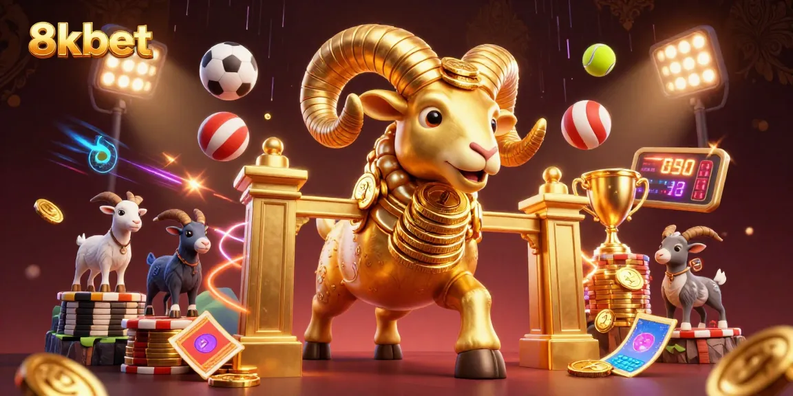 Experience exhilarating gameplay with 8kbet's captivating online casino atmosphere featuring golden ram and sports elements.