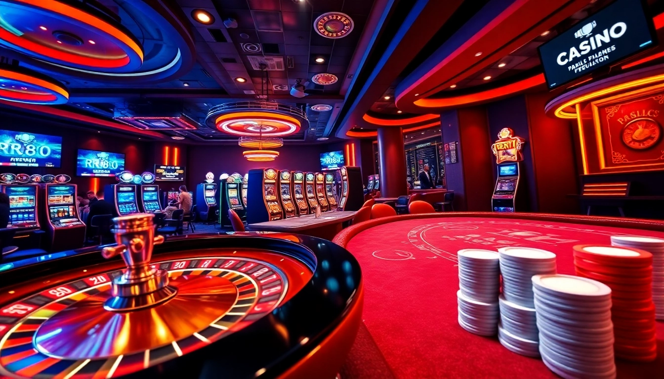 Experience the excitement of RR88 casino games with vibrant roulette and poker tables.