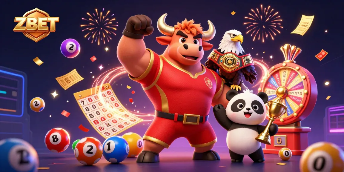 ZBET energizes the game with vibrant characters, flying lottery balls, and dynamic casino action.