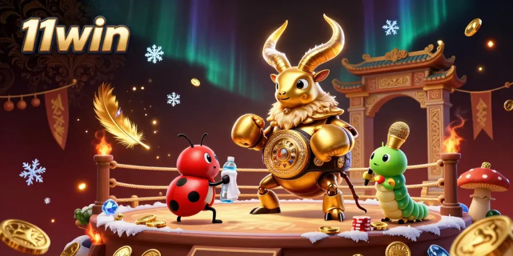 Engage with the thrilling 11win casino action featuring a golden stag beetle champion in a dynamic arena.