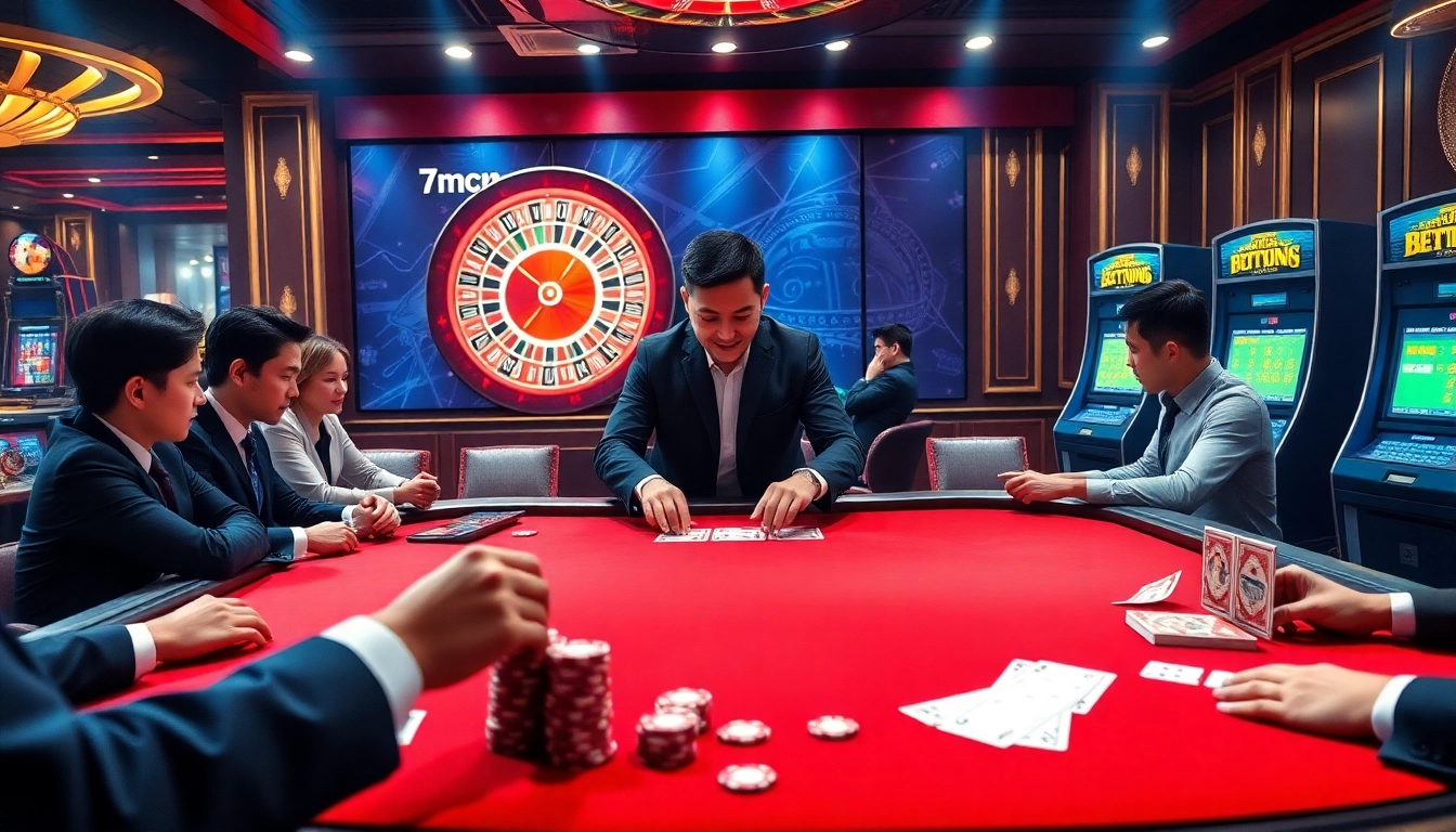 Experience high-stakes poker at a luxurious casino in 7mcn, highlighted by vibrant games and thrilling action.