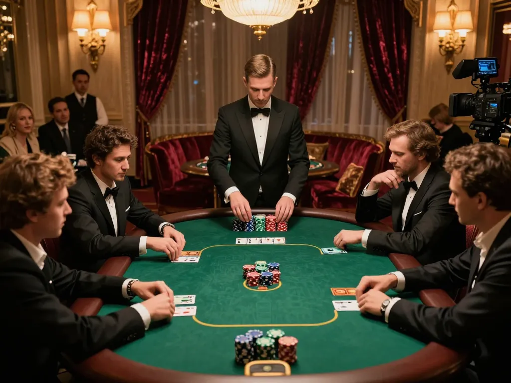 Experience thrilling poker gameplay at DA88 casino with elegant decor and intense focus