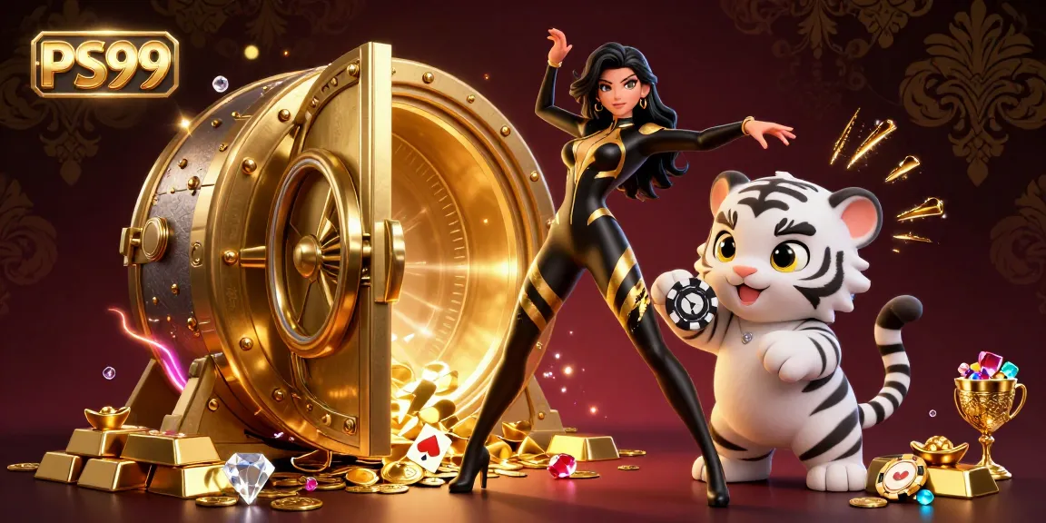 Experience thrilling action at PS99 with a glamorous casino illustration showcasing wealth and excitement.