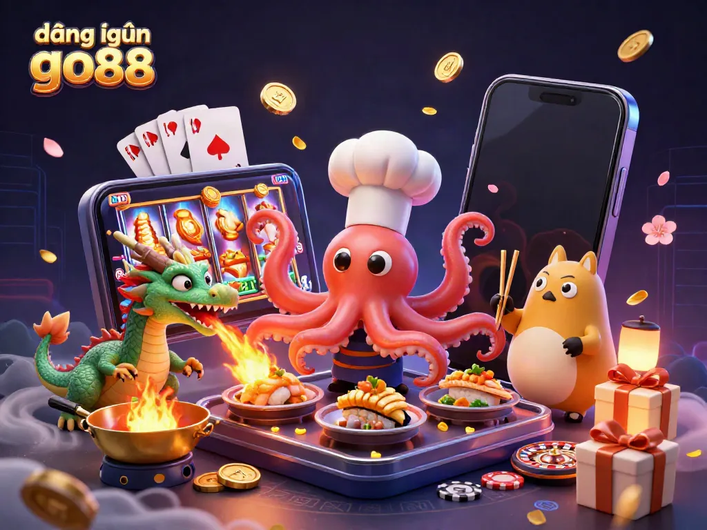 Experience the excitement of đăng nhập go88 with a colorful 3D casino scene featuring dynamic characters and vibrant gaming elements.