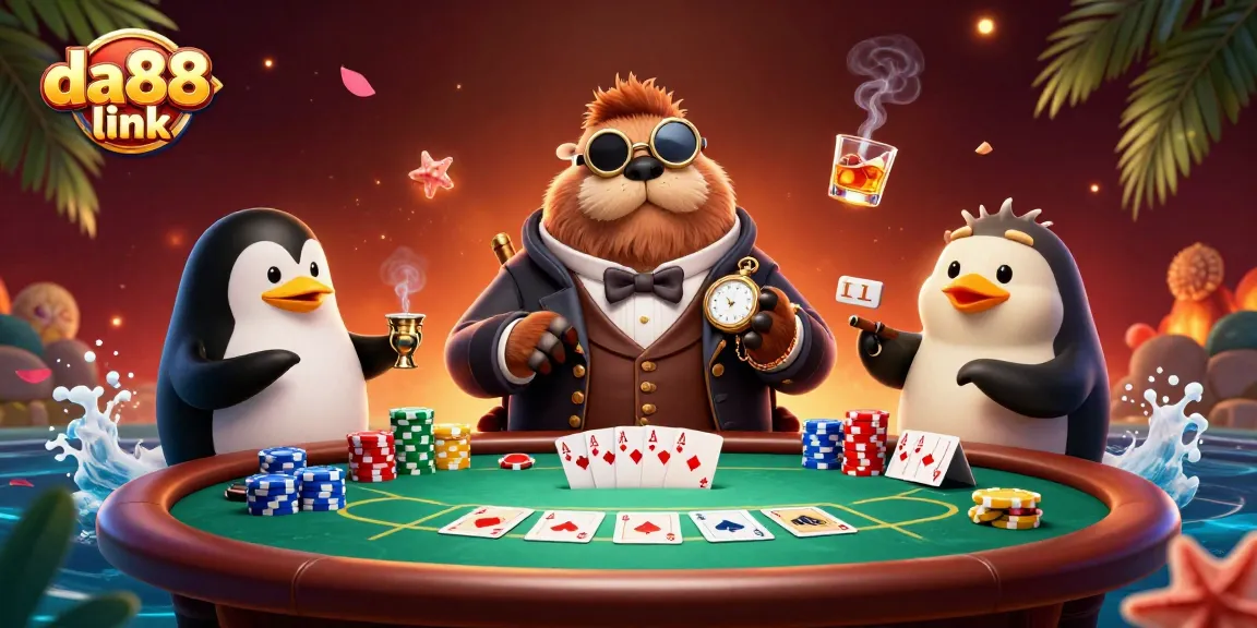 Join the action at da88 link with this vibrant underwater poker scene showcasing a walrus and friends.
